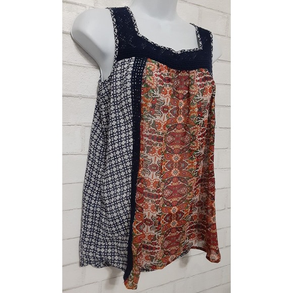 Red Camel Women's Blouse Size S Sleeveless Square Neck Tunic Sheer Multi-Color - Picture 3 of 5